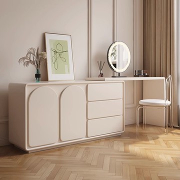 實木梳妝臺斗櫃一體臥室奶油風現代簡約化妝桌書桌可伸縮化妝櫃WW59公司貨