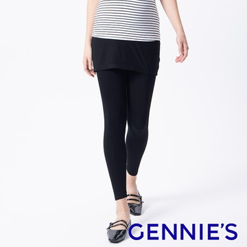 Gennies奇妮 假兩件式孕婦內搭褲裙(黑T4L05)