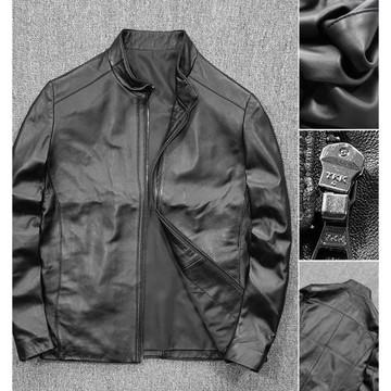 上乘綿羊皮/無疤整張皮裁剪男士立領修身真皮皮衣 休閑皮夾克外套