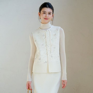 【80%羊毛】新中式復古風 亮片刺繡雙面上衣/馬甲/坎肩