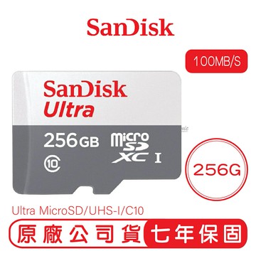 【4%點數】SANDISK 256G ULTRA microSD 100MB/S UHS-I C10 記憶卡 256GB 白灰 手機記憶卡 TF 小卡【樂天APP下單限定】