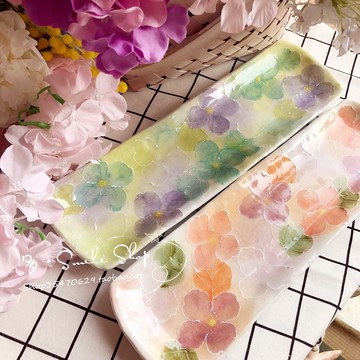 瀨戶燒手繪釉下彩櫻花繁花人工盤子日式料理壽司盤