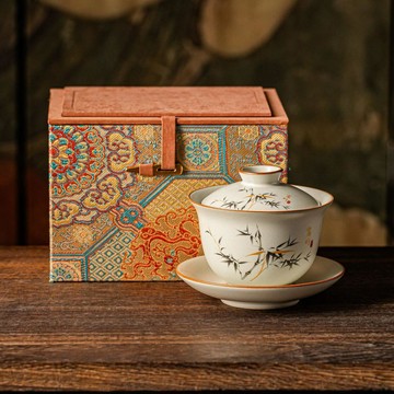 【茶品名】🍵蓋碗 三才碗 二才碗 泡茶杯泥徒汝窯富竹三才蓋碗家用懸停茶碗陶瓷茶杯中式功夫茶具泡茶禮盒
