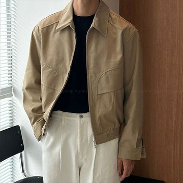 正韓斜紋棉剪裁設計雙拉鍊翻領夾克外套 3色 YUPPIE 預購商品 1020