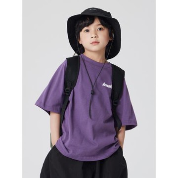 邦仔家日系潮童寶寶夏裝兒童裝紫色寬松短袖男女童純棉半袖T恤