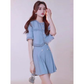 大碼女裝胖妹妹夏裝新款時尚套裝小西服流蘇外套休閑褲兩件套