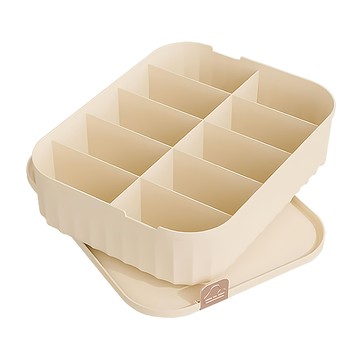 小麥購物 帶蓋內衣褲收納盒 10格 C557 399g  29.3 x 22.2 x 7.5cm  米白色  1個