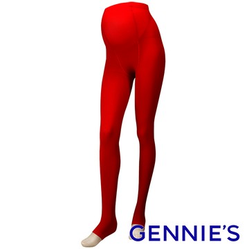 Gennies奇妮 時尚彈性厚棉孕婦專用踩腳褲襪/九分褲襪(紅GM34)