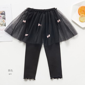 FANMOU - 內搭褲裙-蝴蝶結紗裙-黑色