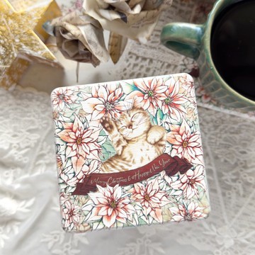 聖誕祝福和雞蛋糕 硅藻土吸水杯墊/矽藻土-圓型 貓咪/交換禮物