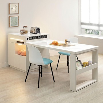 Boden-安妮亞岩板伸縮中島型餐桌櫃/多功能收納餐桌置物櫃組合-附電器專用插座(寬200~230公分)-230x80x92cm