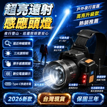 首單特價💥揮手感應式頭燈 強光頭燈 大泛光頭戴燈 釣魚頭燈 感應頭燈 變焦遠射頭燈 露營頭燈 新款頭燈 工作頭燈 頭燈