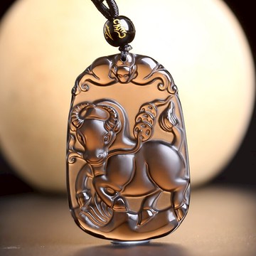 丑酉護元局冰種黑曜石年生肖牛吉祥物飾品吊墜女男丑巳保元局