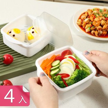 【荷生活】透明上蓋多層設計微波爐蒸碗 防塵保溫保鮮密封食品級PP蒸籠盒-4入組