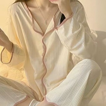 薄款睡衣  休閒開衫睡衣 甜美少女 睡裙 學生睡衣 寬鬆睡衣 長袖長褲 兩件套 長袖長褲 兩件套 睡衣套裝