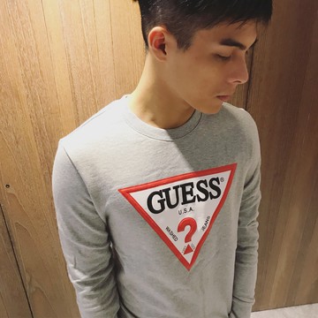 美國百分百【全新真品】Guess 上衣 大學T 長袖 男 女 休閒 logo M號 灰色 J559