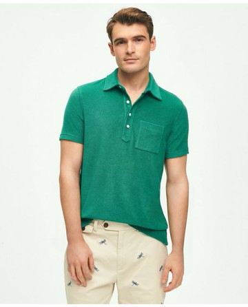 Brooks Brothers Men's Polo Shirt in Cotton Terrycloth | Green | Size Large