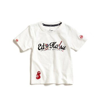 江戶勝 日系 童裝 植絨草寫英文 短袖T恤(米白色) #上衣