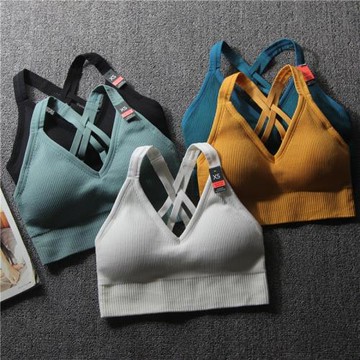 歐美單羅紋美背運動文胸女透氣可調節細帶健身房訓練瑜伽性感內衣