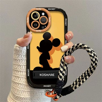 卡通米奇影子支架蘋果16pro手機殼iPhone15promax防摔13/12/11全包