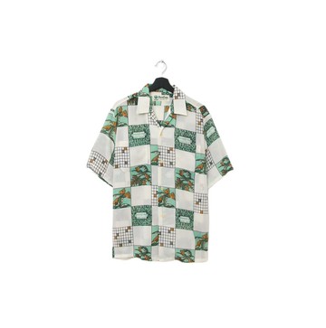 Back to Green- 袖花襯衫 微透膚 方格 樹 sf-10vintage shirt