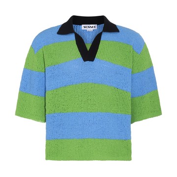 Sunnei - Light Blue And Green Knitted Polo Shirt