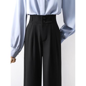 高級感ol風西裝褲女春秋新款高腰垂感闊腿褲寬松顯瘦窄版拖地長褲