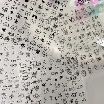 🎀台灣出貨🎀 美甲可愛貓咪小狗手繪貼紙小貓爪小圖案童趣英文塗鴉貼花指甲裝飾