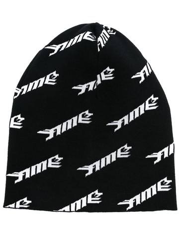 AMBUSH - fine ribbed logo-print beanie hat - unisex - Polyamide/Elastane/Virgin Wool - One Size - Black