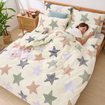 床包兩用被套/毯-雙人加大 / 法蘭絨四件式 / 彩光初星