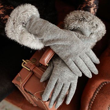 沛錦中長款羊毛手套保暖袖套純色名媛風兔毛分指針織女士手套1入