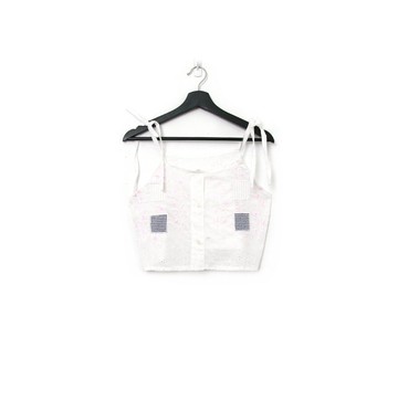 Back to Green-再製綁帶刺繡 鏤空 格紋拼布sv-34/ vintage vest