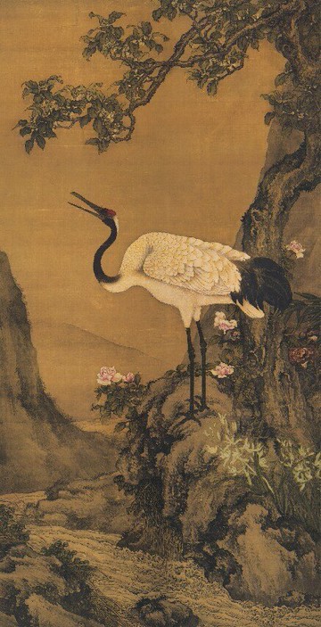 仿古畫 復制 畫心 絹本 清 沈銓 桂鶴圖 60-117厘米 裝飾掛畫心