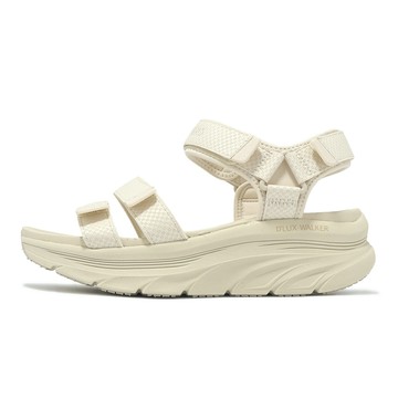Skechers 涼鞋 D Lux Walker 女鞋 米白 厚底 緩衝 支撐 魔鬼氈 健走涼鞋