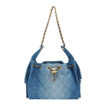 Chanel 25 Bag 牛仔布金釦鏈帶肩背包-小(AS5293-牛仔藍)