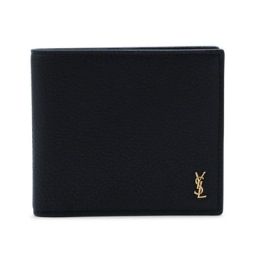 YSL SAINT LAURENT Tiny Cassandre East West Bifold 粒面皮革 卡夾 皮夾 短夾 黑色 金色 847954