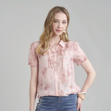 CLL巧玲瓏 輕柔粉彩雪紡盤釦上衣 6623935