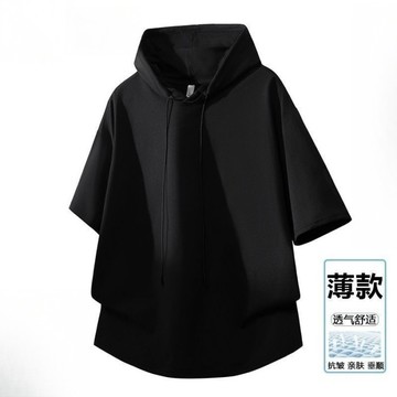 連帽T恤衛衣 夏季薄款 運動休閑上衣 寬松透氣百搭 美式寬鬆短袖 潮牌酷帥短袖  6A