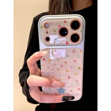 Ins彩色粉底星星適用iPhone14/15/16/17promax蘋果16/15/14pro手機殼秒變女