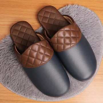 高檔手工包頭菱格羊皮拖鞋女情侶居家室內防滑軟底輕奢男真皮冬天