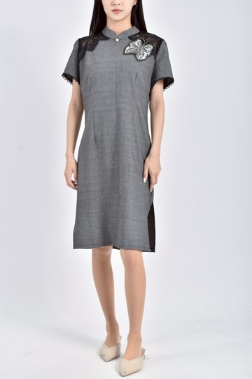 (S) 旗袍風灰色洋裝