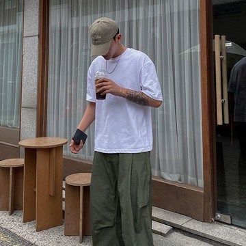 男T恤 個性 百搭 夏季新品休閒灰色圓領純棉T恤男純色短袖上衣美式英倫港風t打底衫 短袖 上衣 T恤