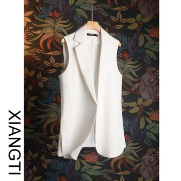 xt西裝馬甲女新款2025夏季薄款透氣雪紡收腰開叉開衫白色休閑無袖