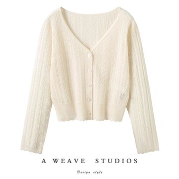 氣質滿分！秋季新品羊絨開衫女短款V領100%純山羊絨針織薄款韓版