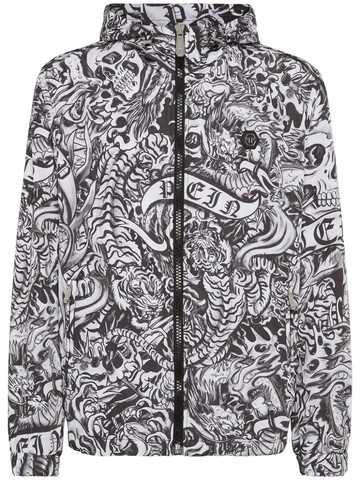 Philipp Plein - tattoo-print hooded windbreaker jacket - men - Fabric - L - Black