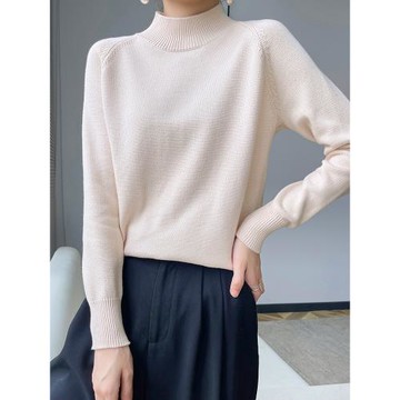 不起球純棉線針織衫半高領打底衫上衣女士寬松插肩袖休閑百搭毛衣