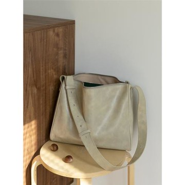 猴子家 雙色油蠟皮購物袋大容量單肩包包 春夏款簡約真皮女包