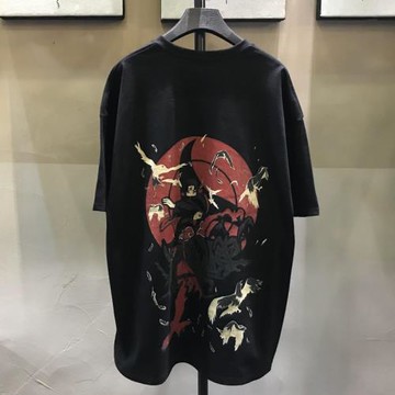 火影忍者系列t恤男女同款復古街頭印花短袖落肩潮牌宇智波鼬半袖