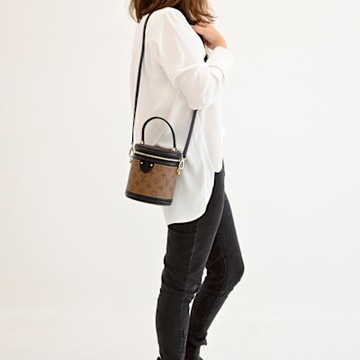 LV M43986 CANNES 經典花紋撞色手提肩/斜背兩用圓筒包