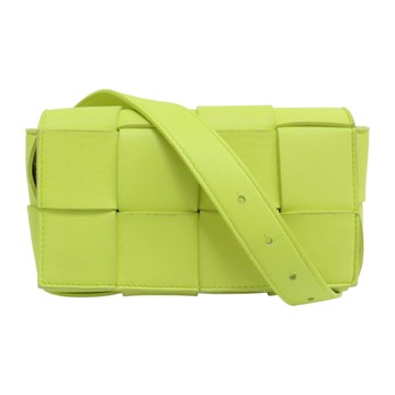 【二手名牌BRAND OFF】BOTTEGA VENETA BV 寶緹嘉 萊姆黃 皮革 編織 Cassette Belt 腰包